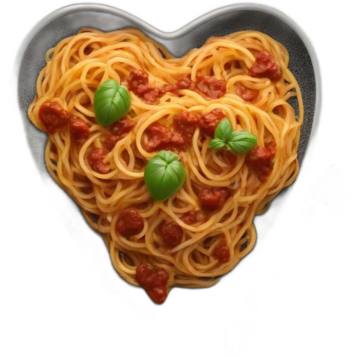 Heart shape spaghetti and sauce on black heart plate emoji