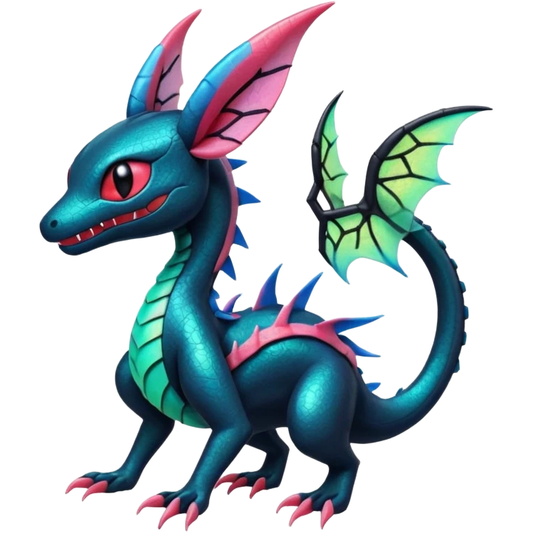 Spooky stitched colorful iridescent Salandit-Flygon-Sylveon-Umbreon-fusion-Pokémon-hybrid-creature  emoji