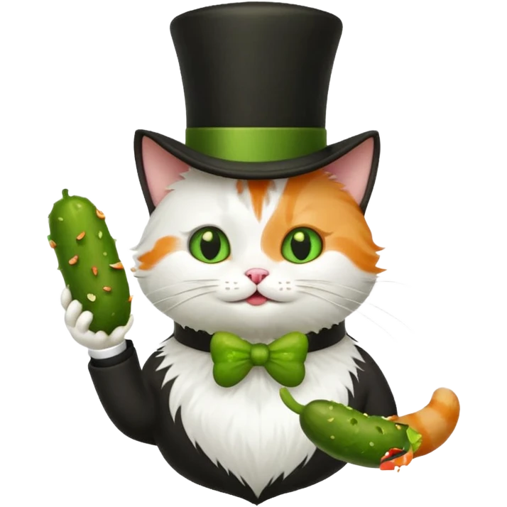 cat with a top hat eating a pickle  emoji