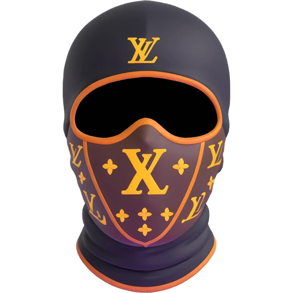 high-end Louis Vuitton ski mask with classic LV monogram print emoji