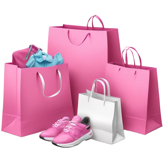 big shopping haul with pink and white bags emoji