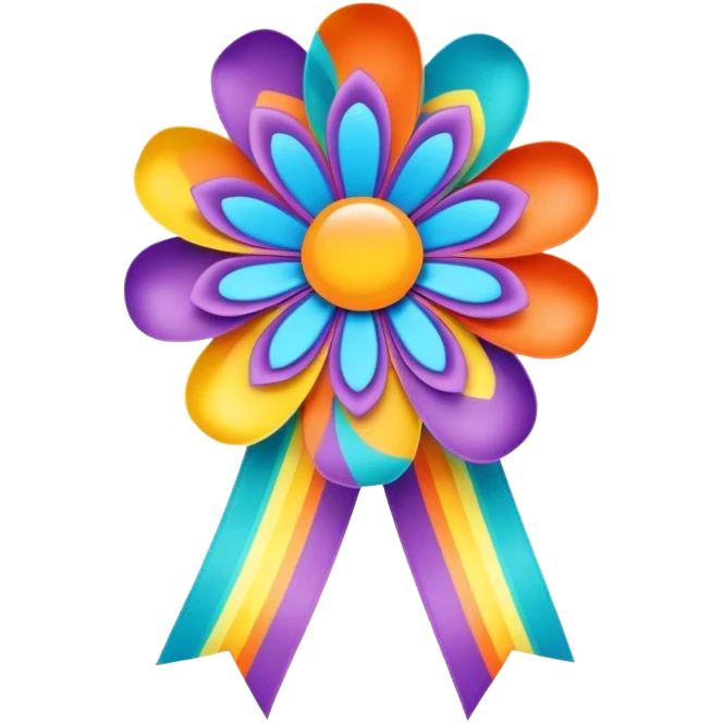3D, psychedelic colored ribb0n with hippie style flower border emoji