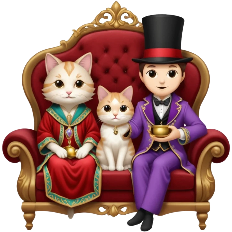 magician couple and their pet cat emoji
