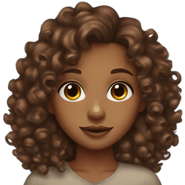 Brown girl curly hair brown eyes emoji