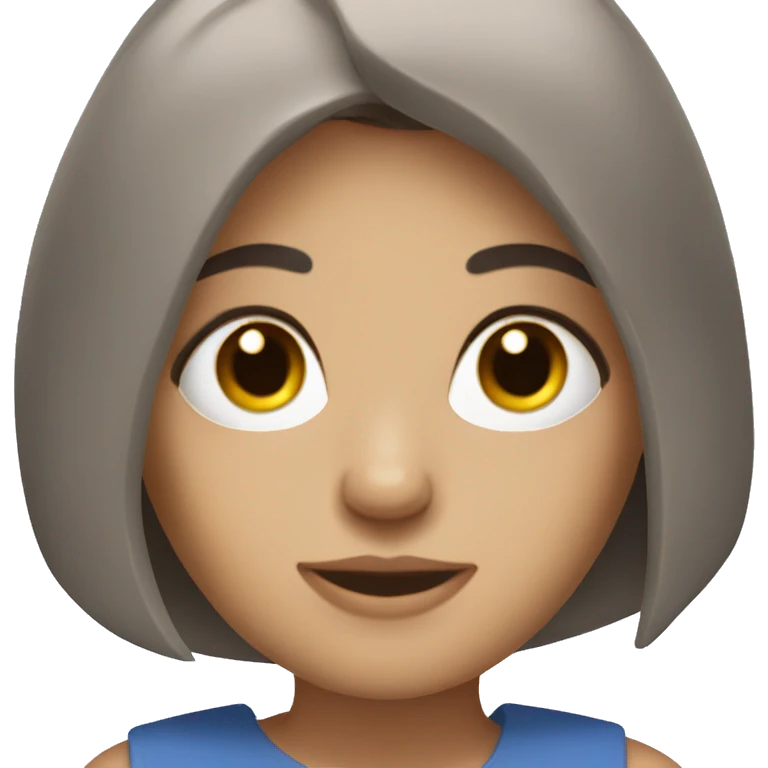 Brunette with straight bob and blue eyes reading a book emoji