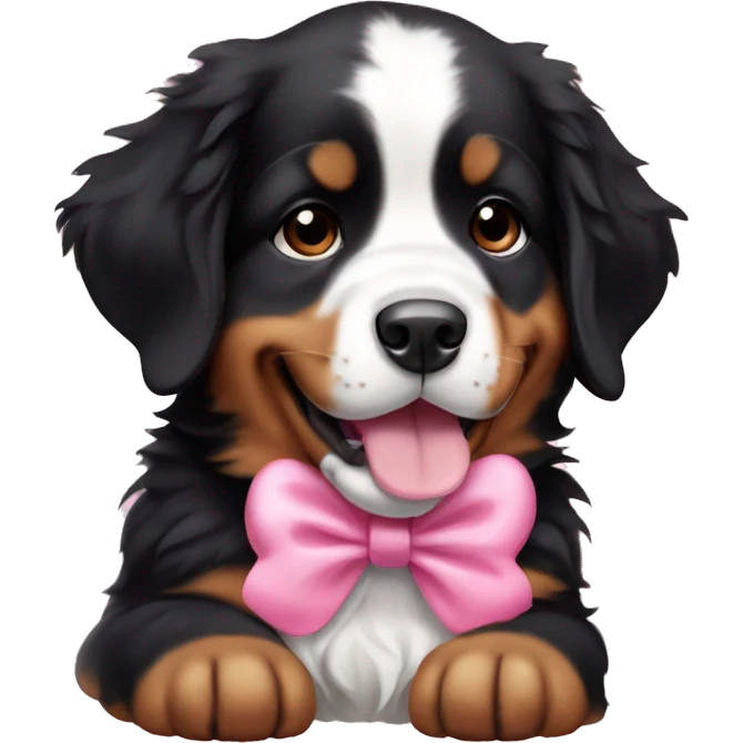 Bernese puppy with eyelashes and a pink bow in her right ear emoji