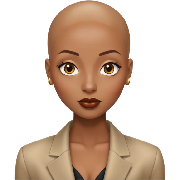 shiny skin wearing blazer Alluring black woman wide nose bald head big brown lips emoji