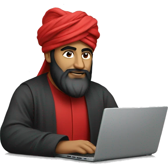 A caliph with turban and red clothes writing in a laptop emoji