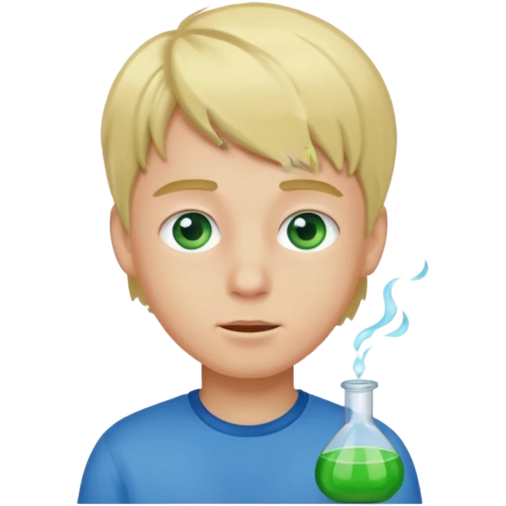 boy with green scent, blond hair and blue eyes. emoji