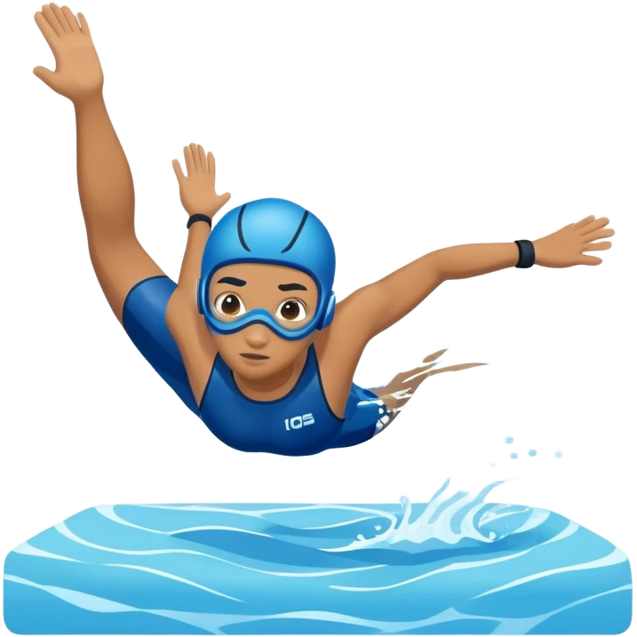 determined pool diver dives into a pool of confidence blue water underneath  emoji