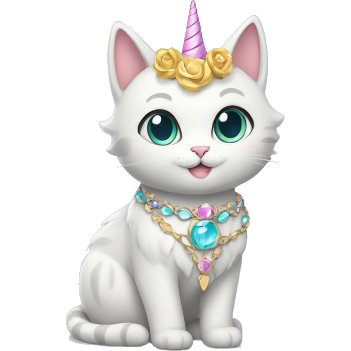 magical princess-cat with unicorn horn and necklace full body emoji