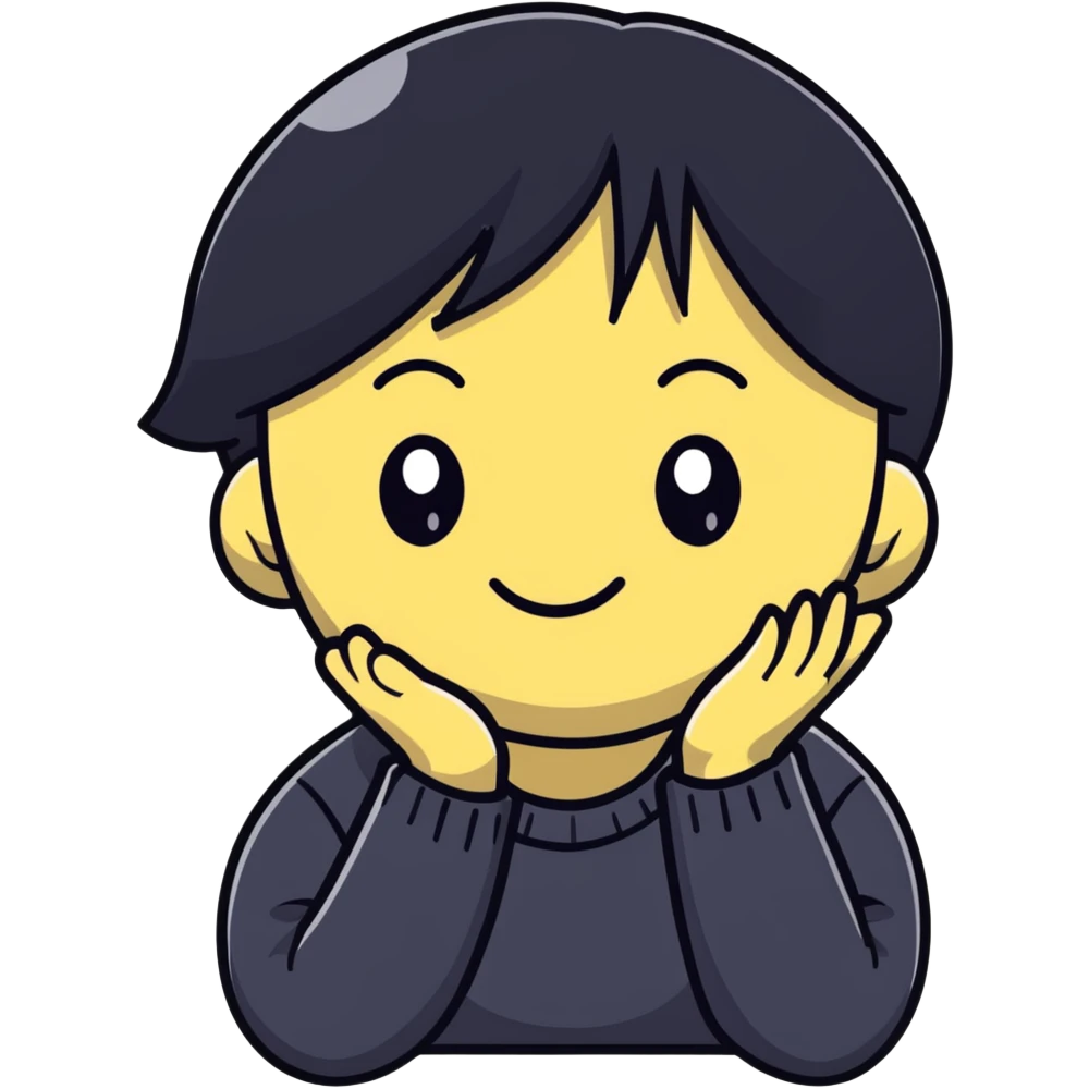 minimalist white smiley with black hair and hand behind head, embarrassed emoji