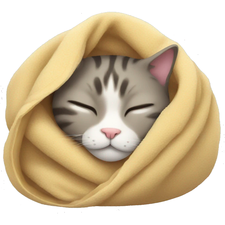 sleeping cat with blanket wrapped around it  emoji