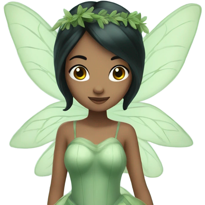Pretty fairy with black hair with sage green fairy dress and wings  emoji