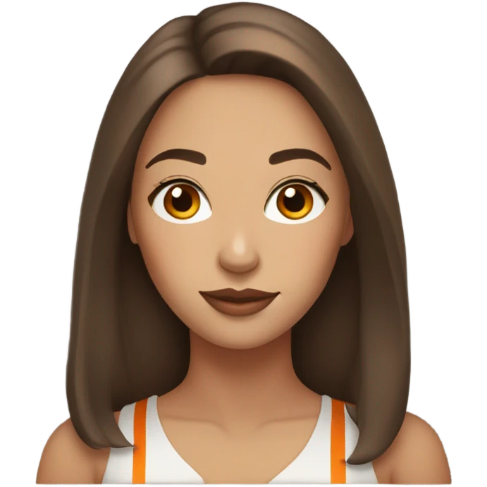 Woman with brown hair and orange stripes, brown eyes, and nude brown lips  emoji
