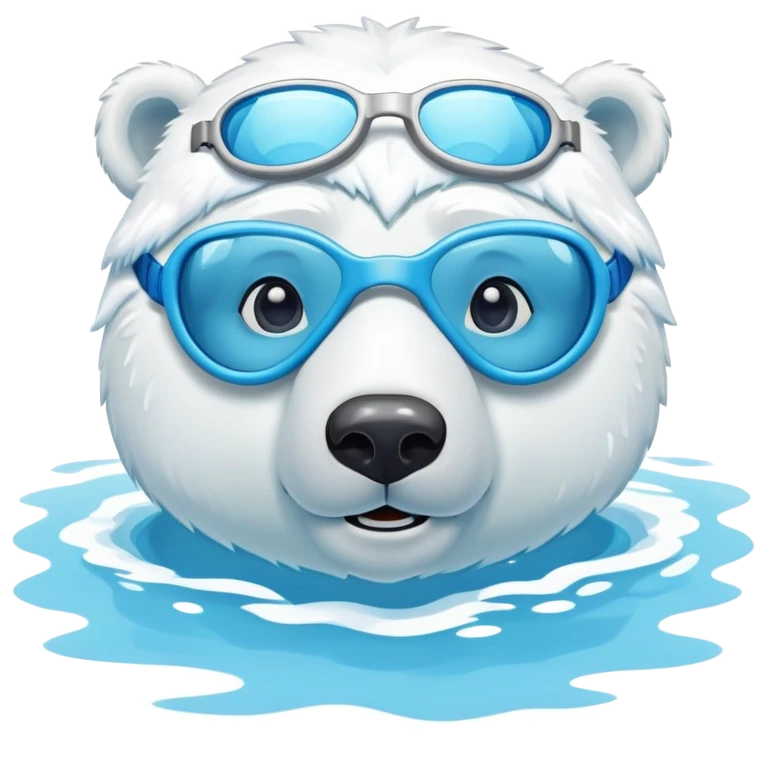 friendly anthropomorphised polar bear swimming in a pool wearing swimming goggles emoji
