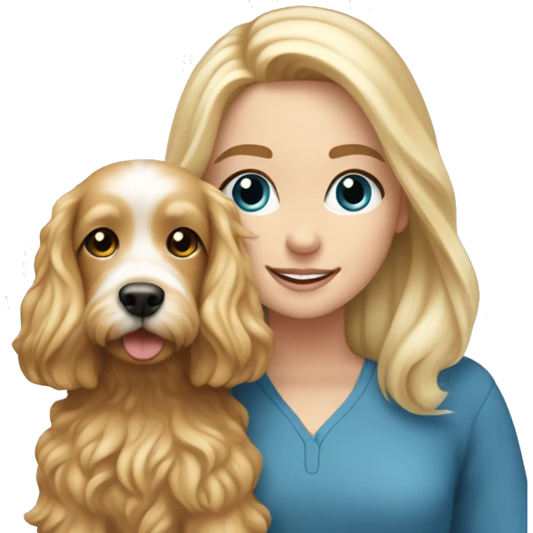 White blond girl with long hair and blue eyes petting a cavapoo dog emoji