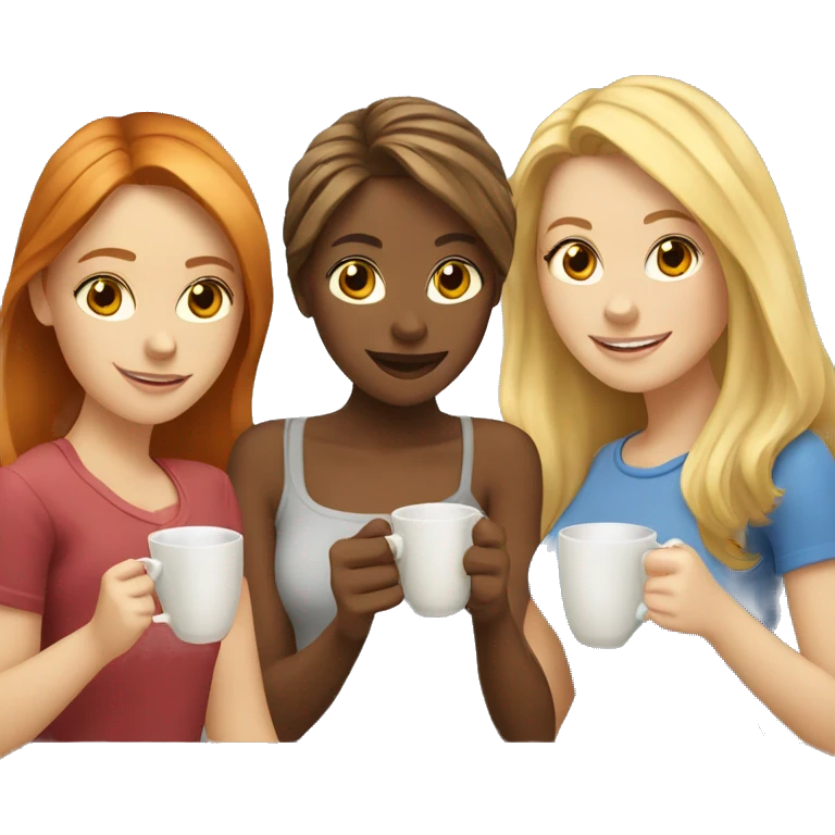 Three blonde brown-haired and red-haired girls are drinking tea emoji
