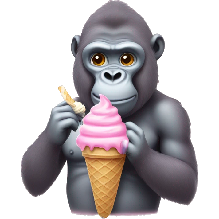 cute pink gorilla eating ice cream emoji