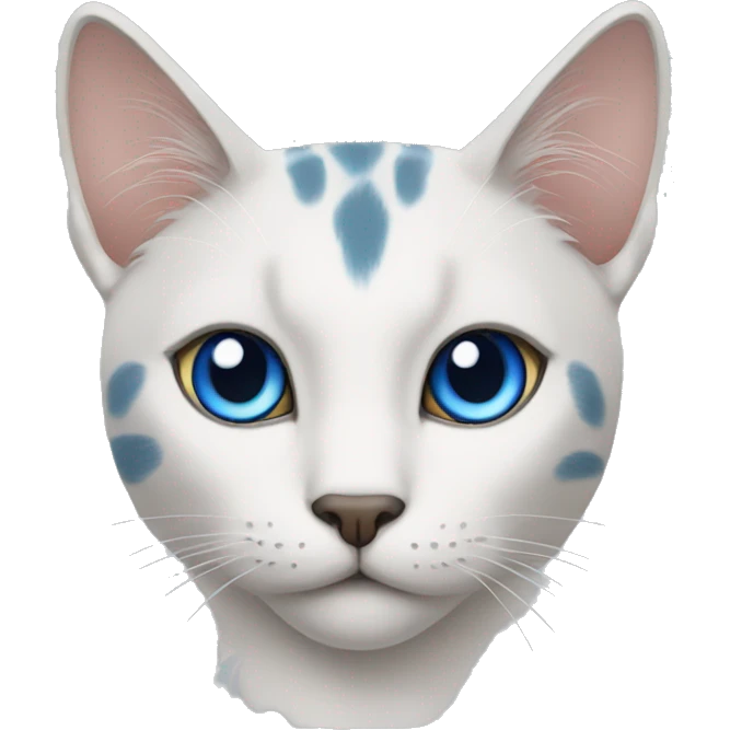 a cat with a blue spot on the left ear and on the left eye emoji