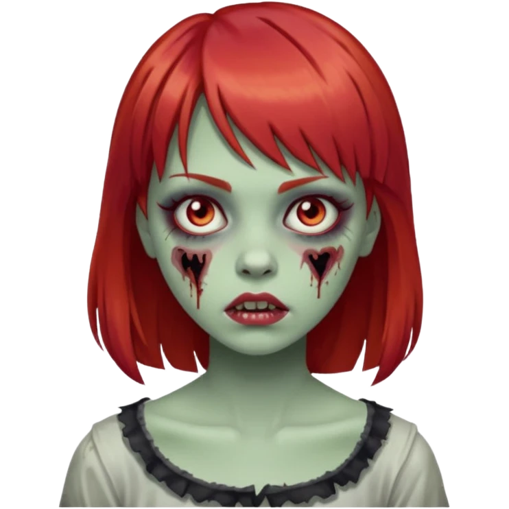 Zombie emoji, girl with red hair and bangs emoji