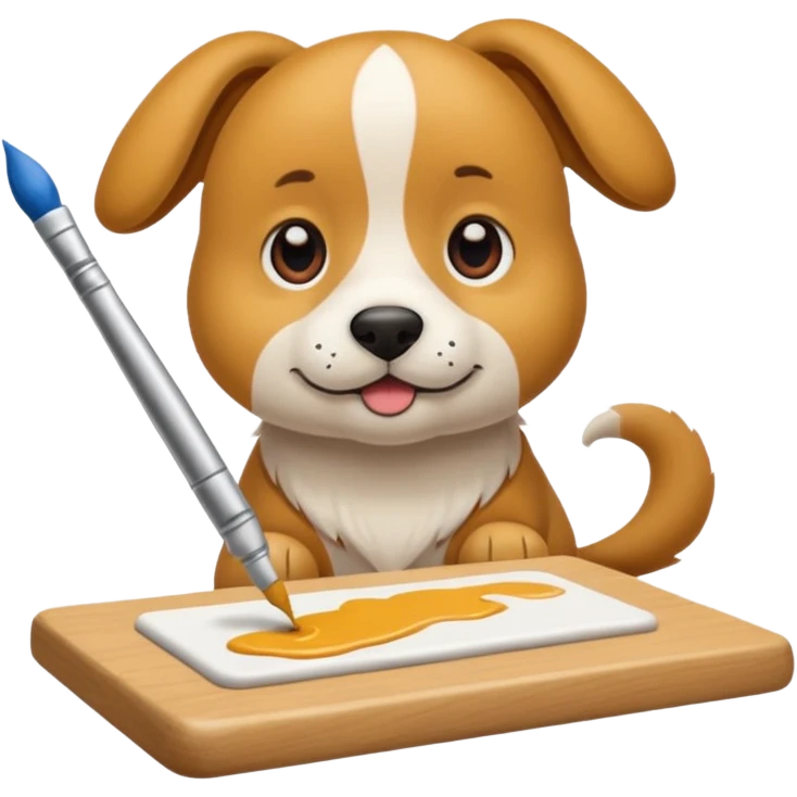 perrito pintando un lienzo en blanco con un pincel en la pata emoji
