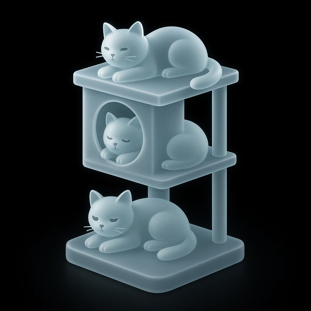 cats relaxing in a vertical playhouse emoji