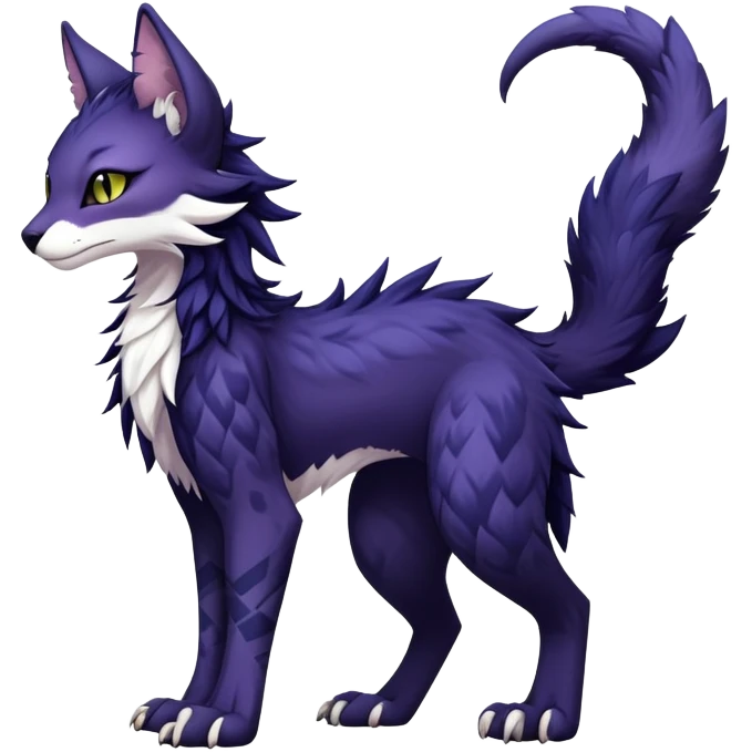 Kawaii dark edgy fantasy feline-vernid-sergal-fursona animal creature with a tufted tail full body with intricate markings  emoji