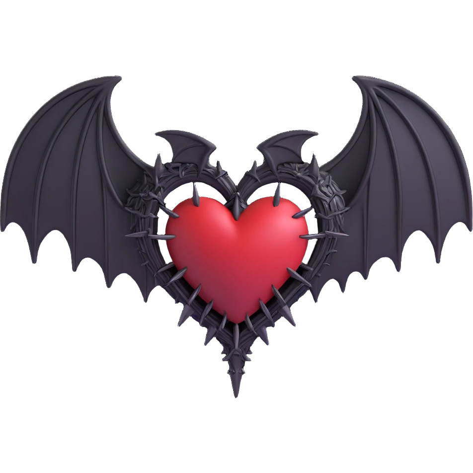 black gothic heart with metallic spikes and gothic bat wings, ornate, dark, elegant emoji
