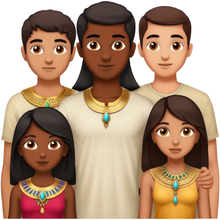 5 bestfriends, 1 Egyptian man, 1 indian girl 1 persian girl 1 moroccan boy 1 black boy emoji