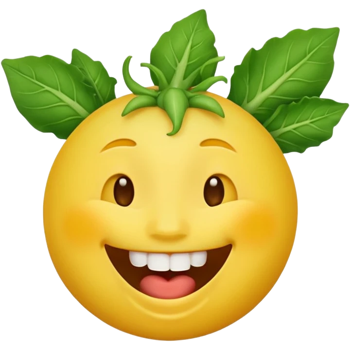 yellow face emoji laughing with vegetable leaf stuck on teeth emoji