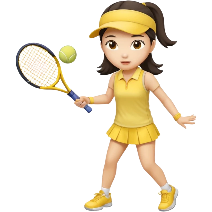 A cute Asian girl playing tennis, wearing a butter yellow outfit emoji