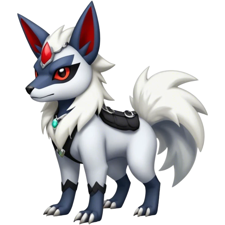Edgy cool Absol-Zorua-Zangoose-Houndour-Poochyena-creature-hybrid full body, wearing accessories and apparels emoji