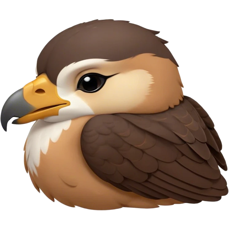 Meme-Worthy Cute Sleeping Falcon Portrait Emoji, Head resting peacefully with a contented smile, showcasing a streamlined, powerful form with eyes gently closed in serene slumber and a subtly curved beak, Simplified yet adorably endearing features, highly detailed, glowing with a soft, drowsy light, high shine, relaxed and utterly lovable, stylized with an air of playful laziness, soft glowing outline, capturing the essence of a sleeping falcon that feels destined to become the next viral icon of adorable rest! emoji