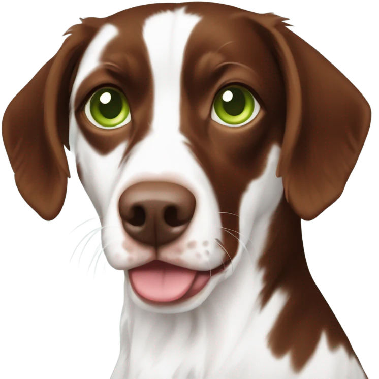 Dark brown and white Brittany spaniel with green eyes  emoji