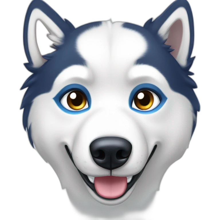 Husky blanc yeux bleu poil un peu court et souriant emoji