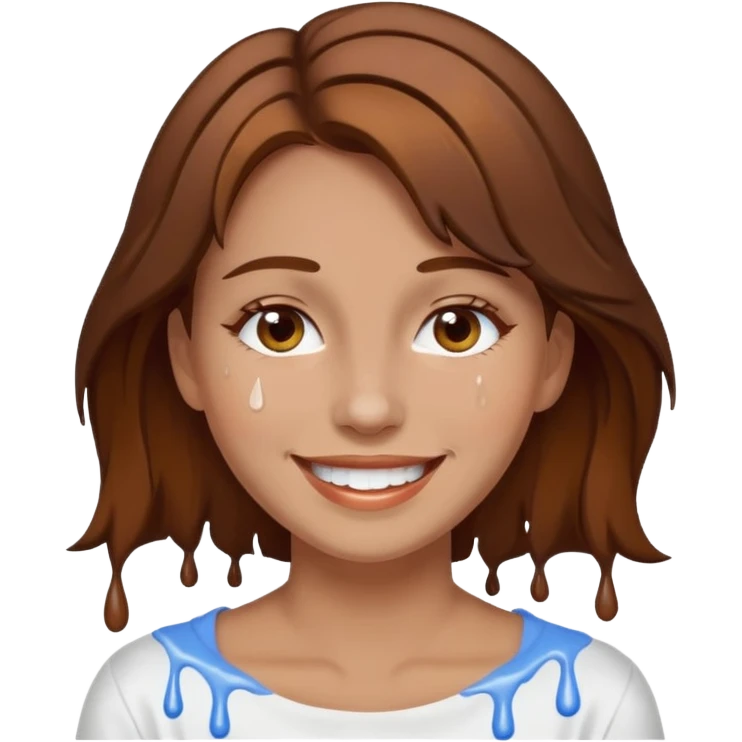 Brown Hair Woman , white paint , drip, face, happy emoji