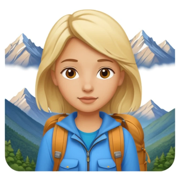 girl backpacking, travelling mountains background emoji