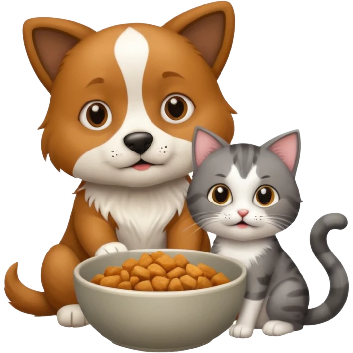 The dog is itching because of fleasThe dog is itching because of fleas, the cat is eating a lot of food from the bowl emoji