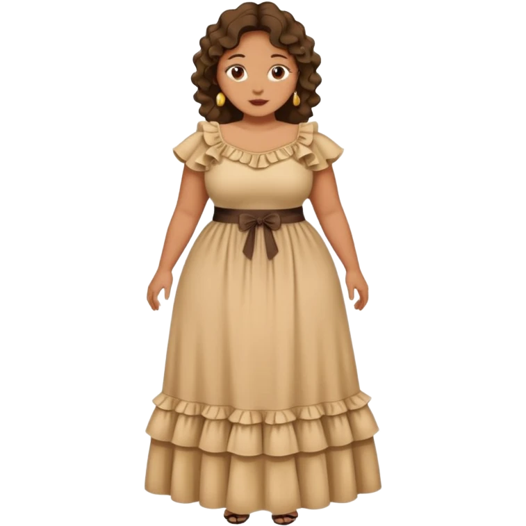 Can you make and she’s wearing a dress like a ruffles and her hand is on her waist and she’s fat emoji