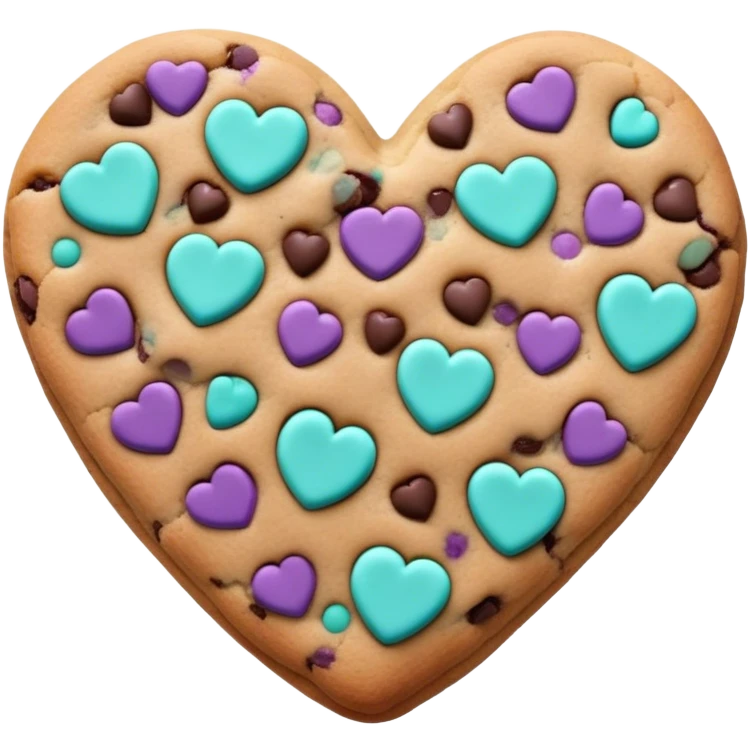 Purple and teal chocolate chip cookie heart emoji