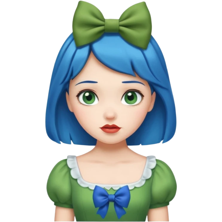 snow white with green dress blue hair bow and green eyes emoji