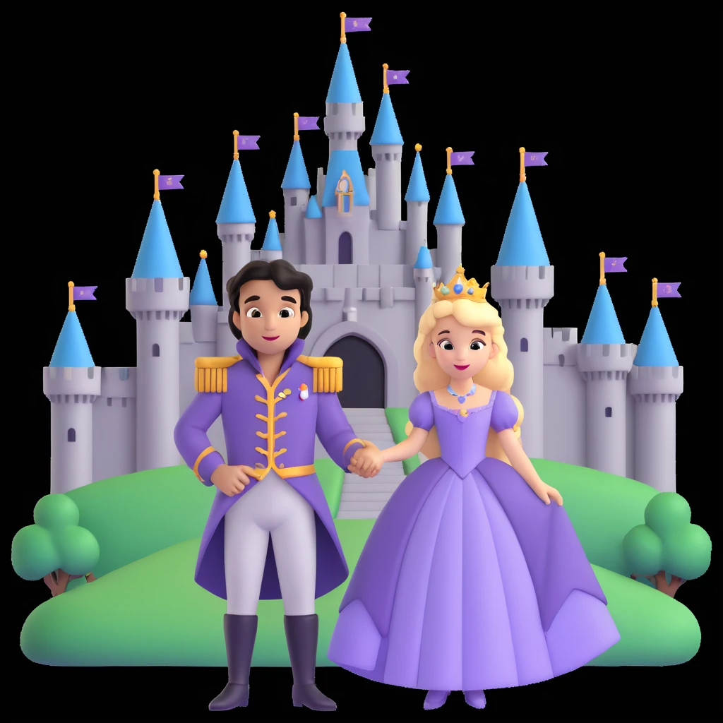 prince and princess Disney dress close up photo in castle background emoji