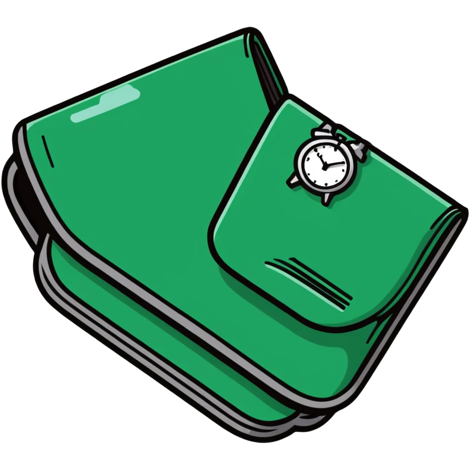 black wallet with a small clock hovering above it emoji
