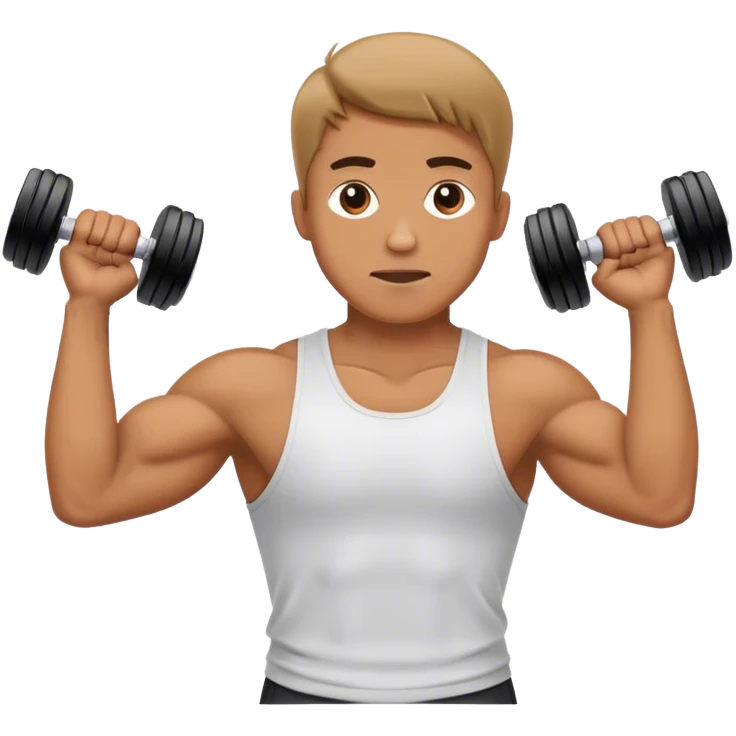 man shrugging shoulders up, and holding dumbbells by his body side emoji