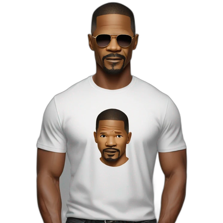 actor Jamie Foxx wearing t-shirt emoji