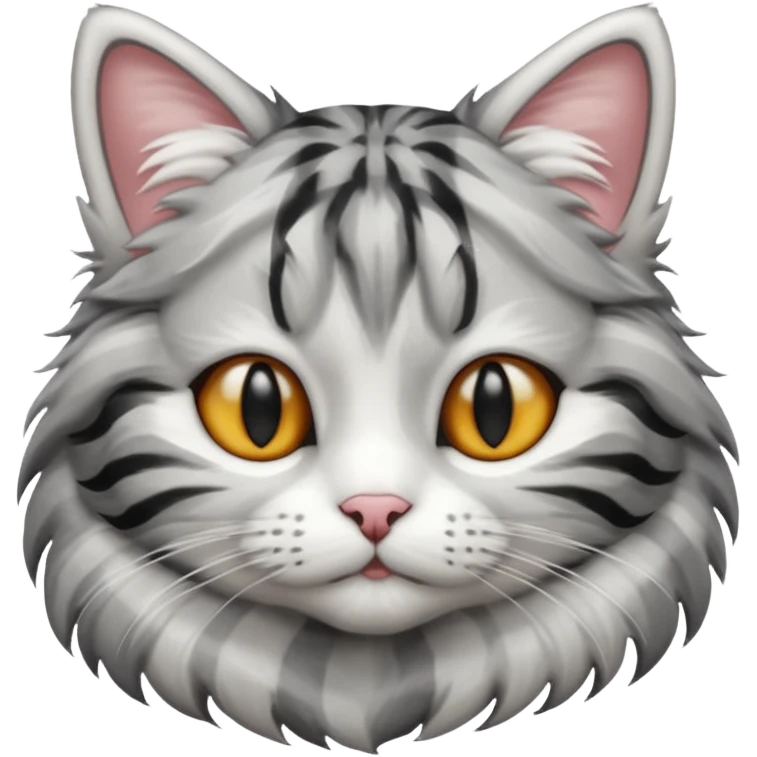 striped cat with hair in white and gray colors emoji