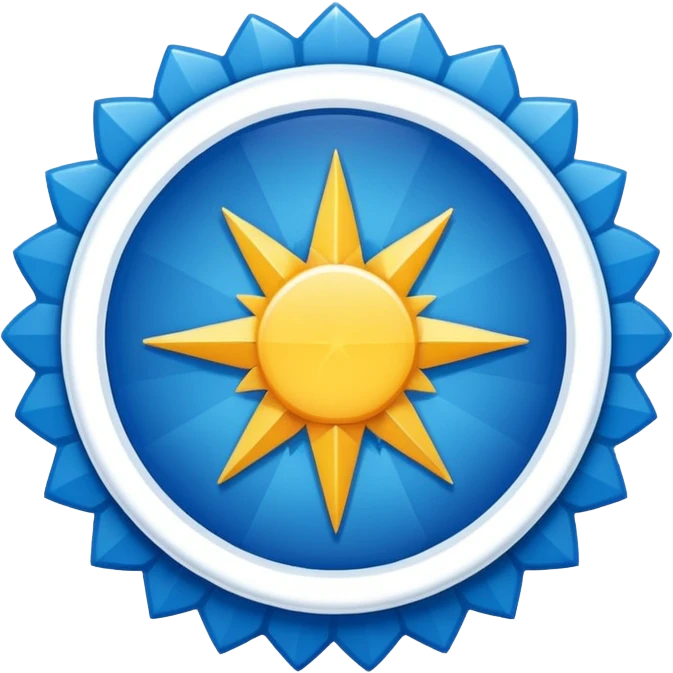 “An emoji-style image of a Facebook-like verified badge. It should be a bright blue, scalloped circle (starburst shape) with a white check mark in the center. The design should be clean, minimal, and modern, similar to official social media verification icons emoji