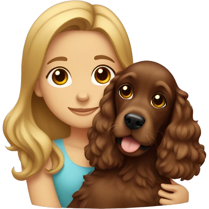 Girl hugging brown cocker spaniel emoji
