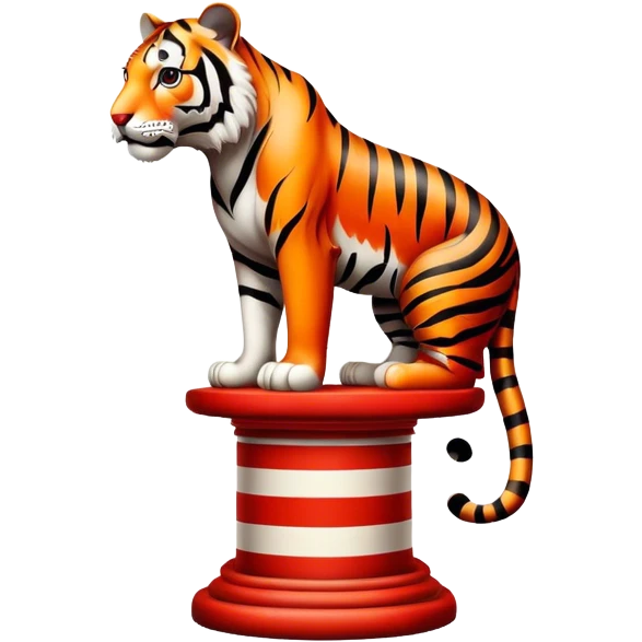 Vintage circus tiger on red and white pedestal emoji